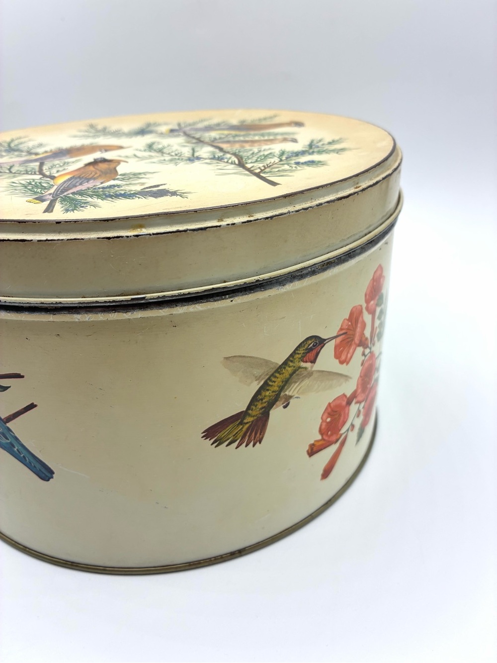 Vintage Tom Sturgis Bird Tin Round Metal Storage Box Cottagecore - Picture 5 of 16
